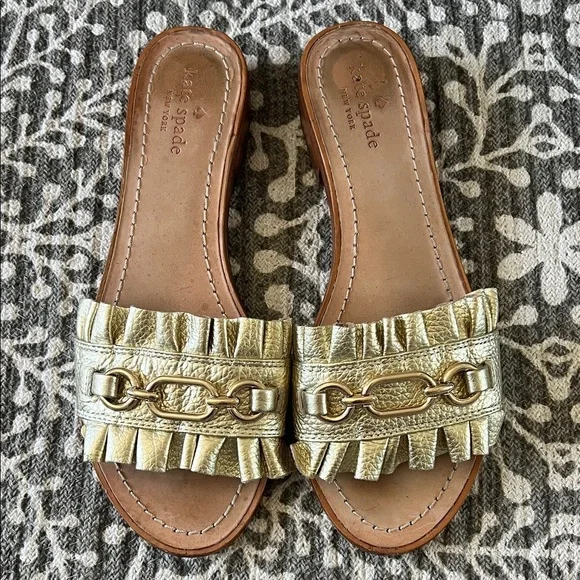 Kate spade gold ruffled chain sandals - Picture 2 of 7